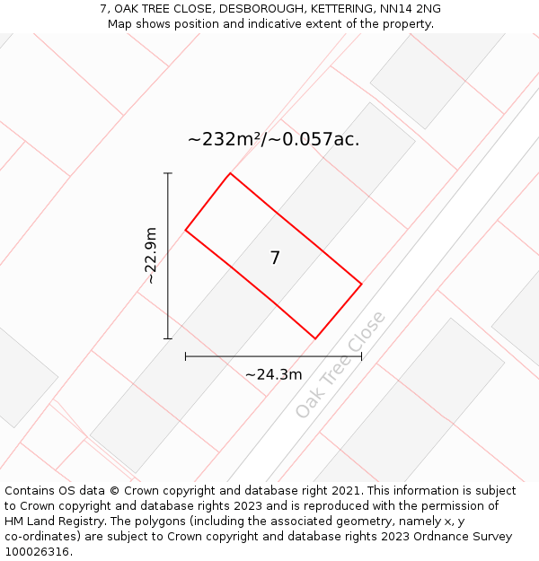 7, OAK TREE CLOSE, DESBOROUGH, KETTERING, NN14 2NG: Plot and title map