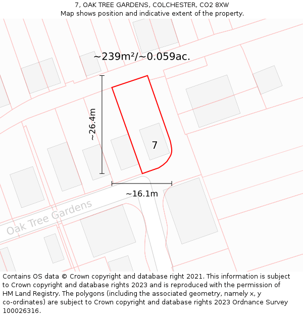 7, OAK TREE GARDENS, COLCHESTER, CO2 8XW: Plot and title map