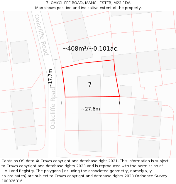 7, OAKCLIFFE ROAD, MANCHESTER, M23 1DA: Plot and title map