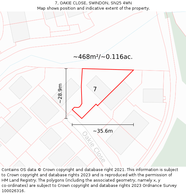 7, OAKIE CLOSE, SWINDON, SN25 4WN: Plot and title map