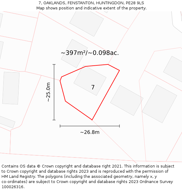 7, OAKLANDS, FENSTANTON, HUNTINGDON, PE28 9LS: Plot and title map