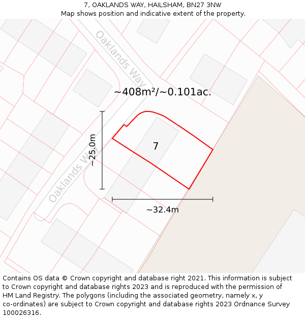 7, OAKLANDS WAY, HAILSHAM, BN27 3NW: Plot and title map