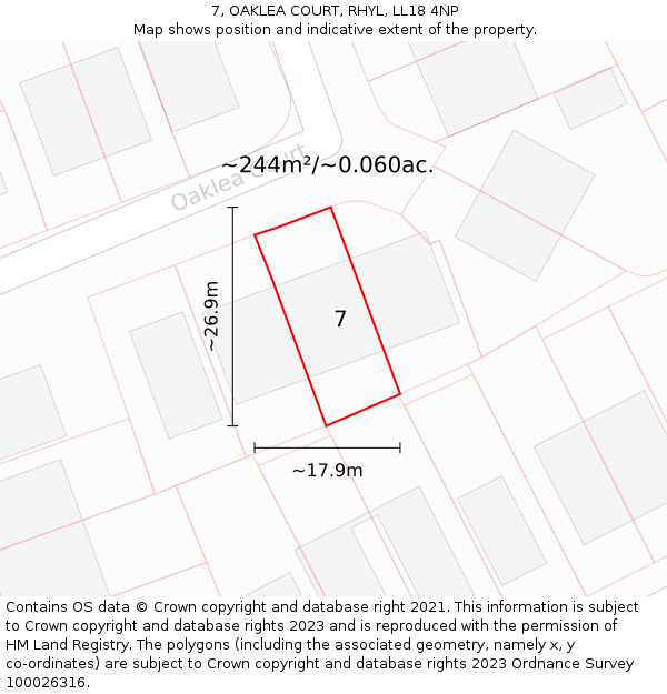 7, OAKLEA COURT, RHYL, LL18 4NP: Plot and title map