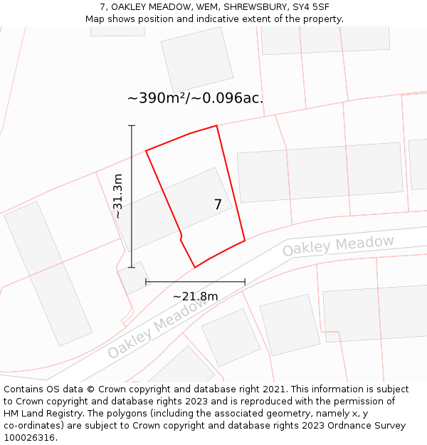 7, OAKLEY MEADOW, WEM, SHREWSBURY, SY4 5SF: Plot and title map