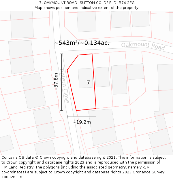 7, OAKMOUNT ROAD, SUTTON COLDFIELD, B74 2EG: Plot and title map
