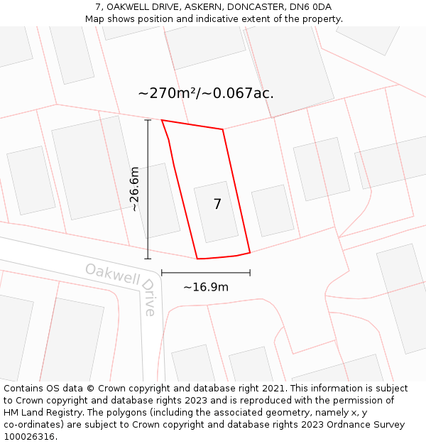 7, OAKWELL DRIVE, ASKERN, DONCASTER, DN6 0DA: Plot and title map