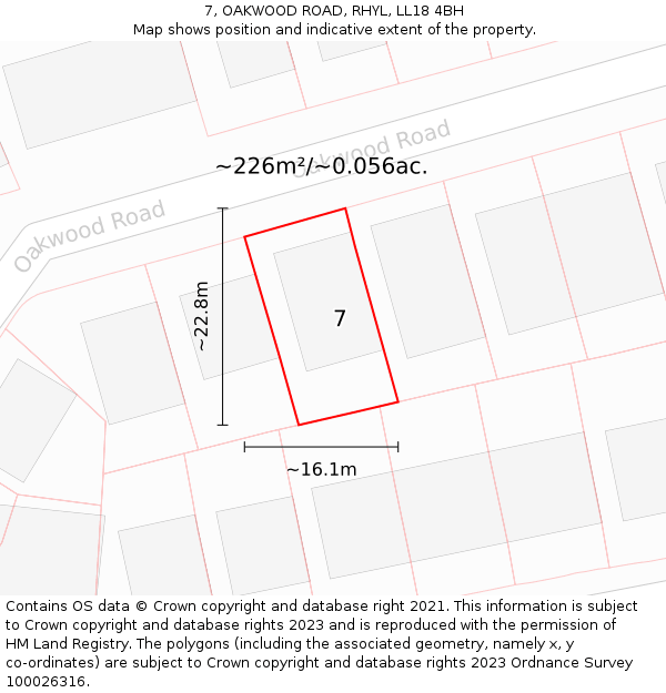 7, OAKWOOD ROAD, RHYL, LL18 4BH: Plot and title map