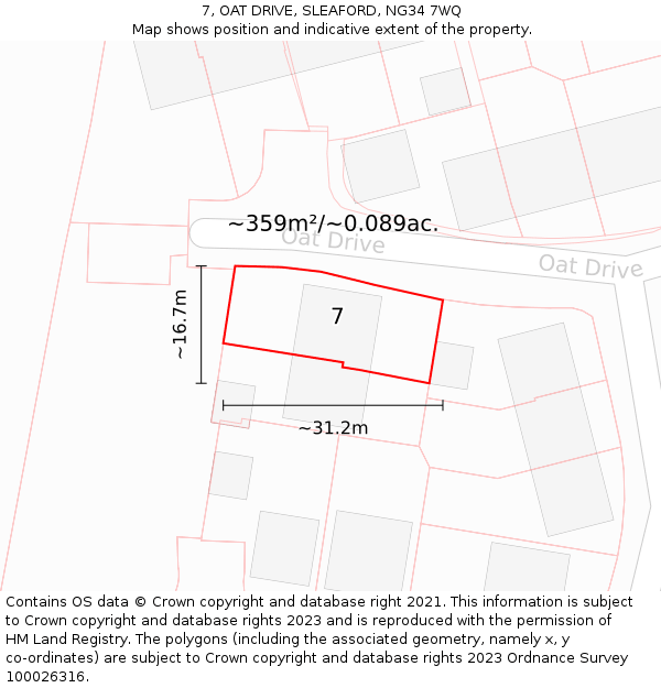 7, OAT DRIVE, SLEAFORD, NG34 7WQ: Plot and title map