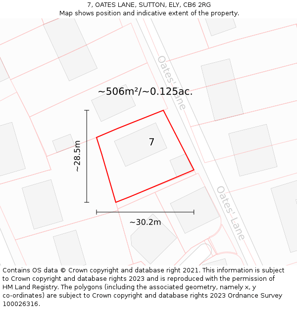 7, OATES LANE, SUTTON, ELY, CB6 2RG: Plot and title map