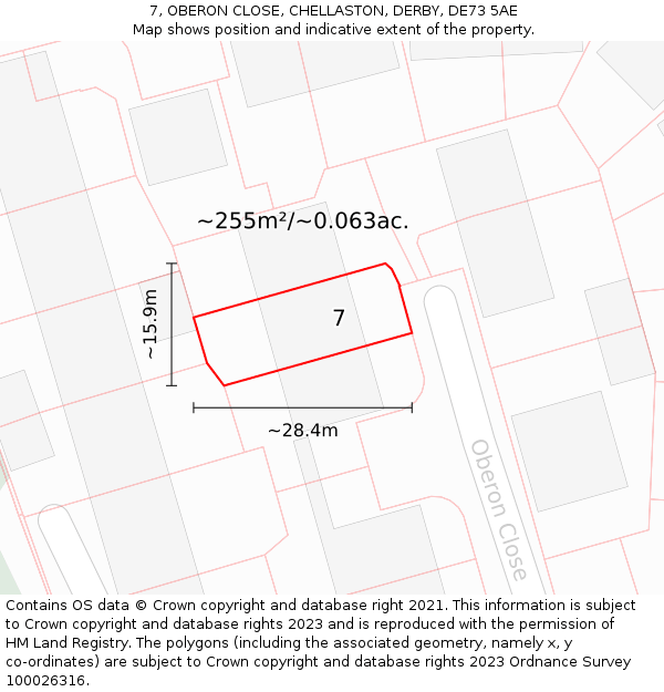 7, OBERON CLOSE, CHELLASTON, DERBY, DE73 5AE: Plot and title map