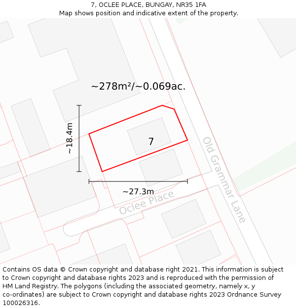 7, OCLEE PLACE, BUNGAY, NR35 1FA: Plot and title map