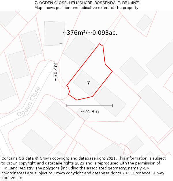 7, OGDEN CLOSE, HELMSHORE, ROSSENDALE, BB4 4NZ: Plot and title map