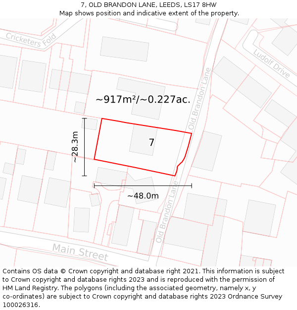 7, OLD BRANDON LANE, LEEDS, LS17 8HW: Plot and title map