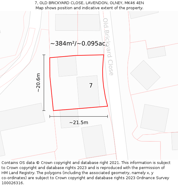 7, OLD BRICKYARD CLOSE, LAVENDON, OLNEY, MK46 4EN: Plot and title map