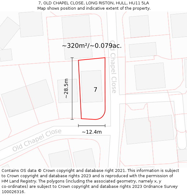 7, OLD CHAPEL CLOSE, LONG RISTON, HULL, HU11 5LA: Plot and title map