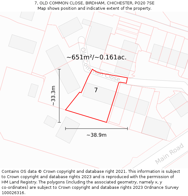 7, OLD COMMON CLOSE, BIRDHAM, CHICHESTER, PO20 7SE: Plot and title map