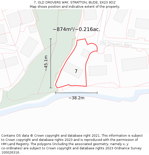 7, OLD DROVERS WAY, STRATTON, BUDE, EX23 9DZ: Plot and title map