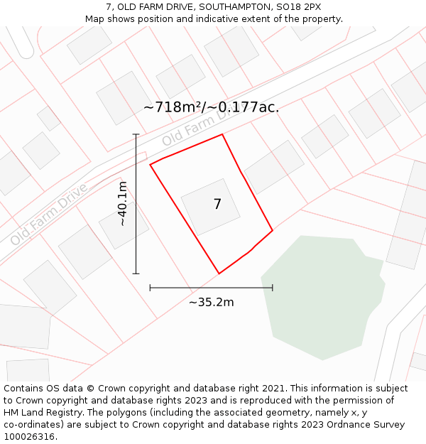 7, OLD FARM DRIVE, SOUTHAMPTON, SO18 2PX: Plot and title map