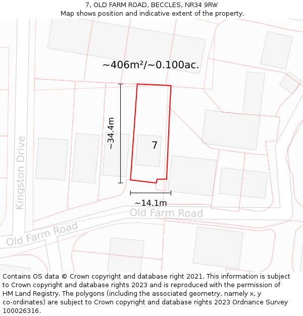 7, OLD FARM ROAD, BECCLES, NR34 9RW: Plot and title map