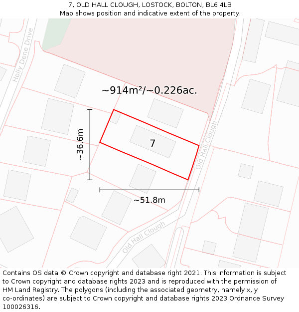 7, OLD HALL CLOUGH, LOSTOCK, BOLTON, BL6 4LB: Plot and title map