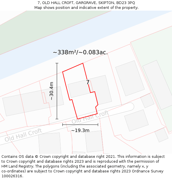 7, OLD HALL CROFT, GARGRAVE, SKIPTON, BD23 3PQ: Plot and title map