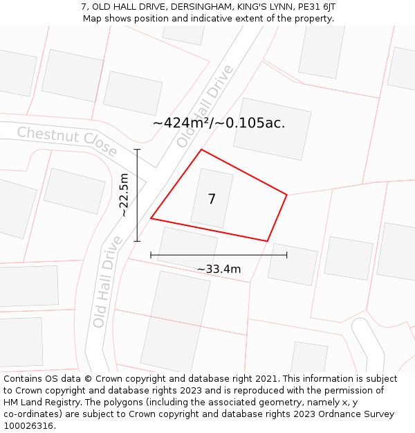 7, OLD HALL DRIVE, DERSINGHAM, KING'S LYNN, PE31 6JT: Plot and title map