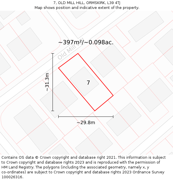 7, OLD MILL HILL, ORMSKIRK, L39 4TJ: Plot and title map