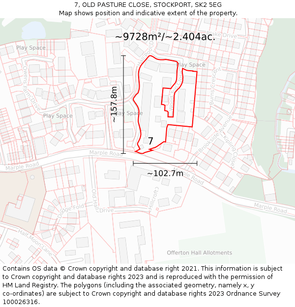 7, OLD PASTURE CLOSE, STOCKPORT, SK2 5EG: Plot and title map