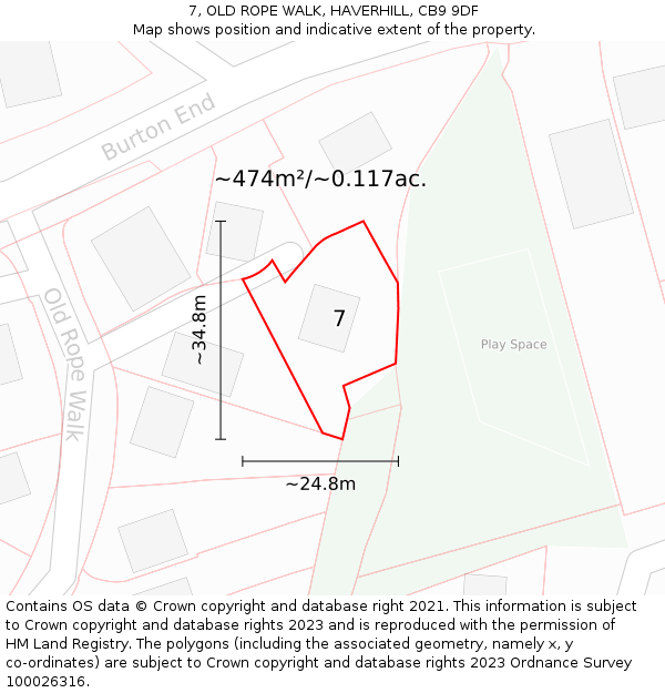 7, OLD ROPE WALK, HAVERHILL, CB9 9DF: Plot and title map