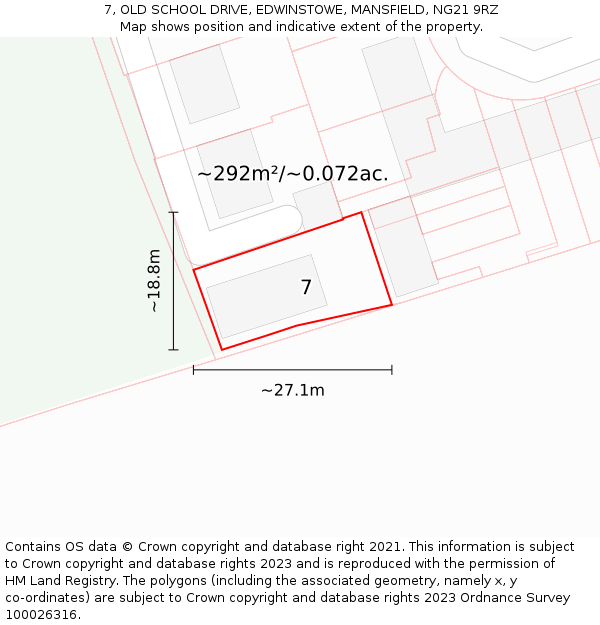 7, OLD SCHOOL DRIVE, EDWINSTOWE, MANSFIELD, NG21 9RZ: Plot and title map