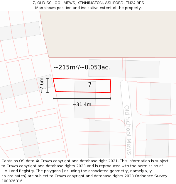 7, OLD SCHOOL MEWS, KENNINGTON, ASHFORD, TN24 9ES: Plot and title map