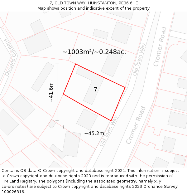 7, OLD TOWN WAY, HUNSTANTON, PE36 6HE: Plot and title map