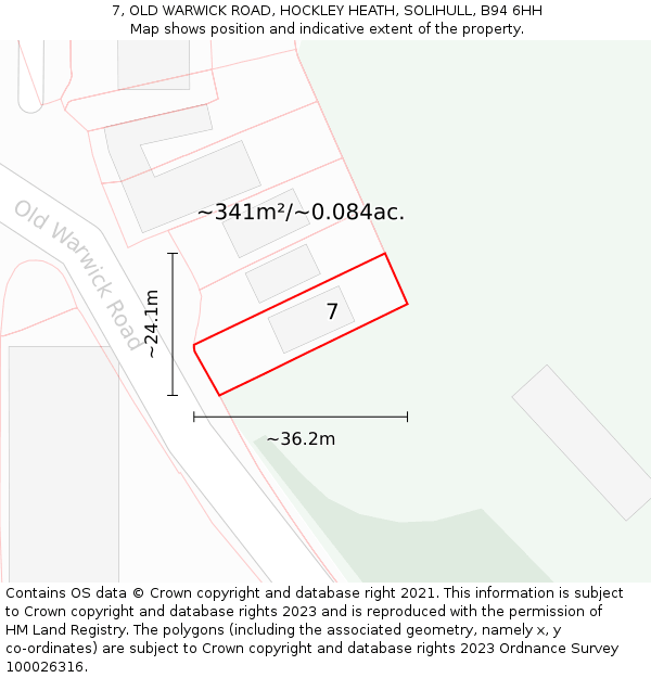 7, OLD WARWICK ROAD, HOCKLEY HEATH, SOLIHULL, B94 6HH: Plot and title map