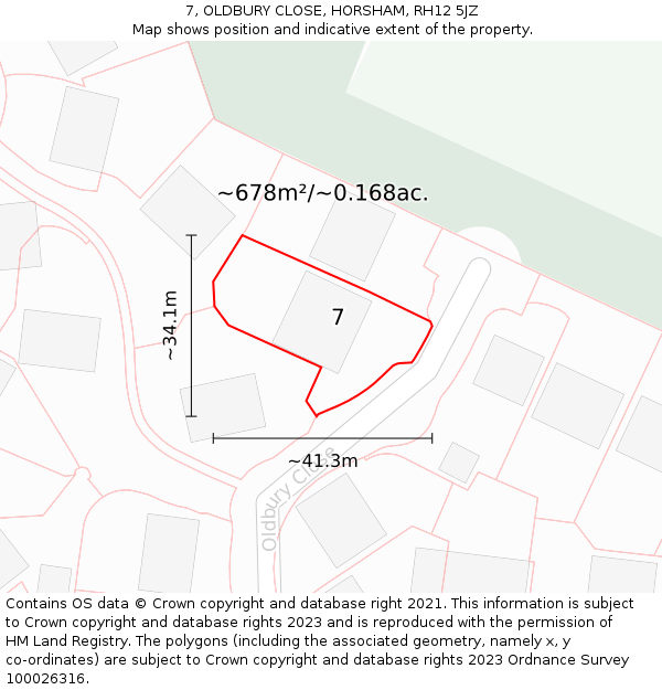 7, OLDBURY CLOSE, HORSHAM, RH12 5JZ: Plot and title map