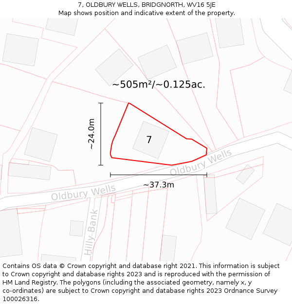 7, OLDBURY WELLS, BRIDGNORTH, WV16 5JE: Plot and title map