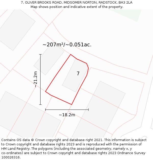 7, OLIVER BROOKS ROAD, MIDSOMER NORTON, RADSTOCK, BA3 2LA: Plot and title map