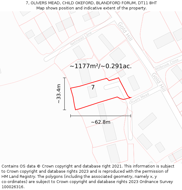 7, OLIVERS MEAD, CHILD OKEFORD, BLANDFORD FORUM, DT11 8HT: Plot and title map