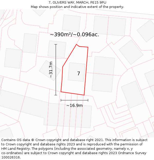 7, OLIVERS WAY, MARCH, PE15 9PU: Plot and title map