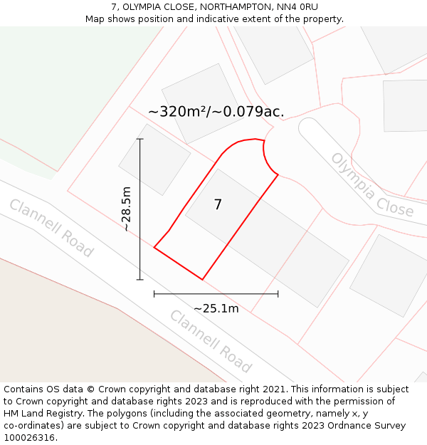 7, OLYMPIA CLOSE, NORTHAMPTON, NN4 0RU: Plot and title map