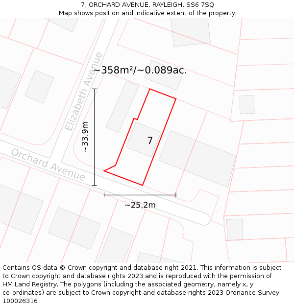 7, ORCHARD AVENUE, RAYLEIGH, SS6 7SQ: Plot and title map