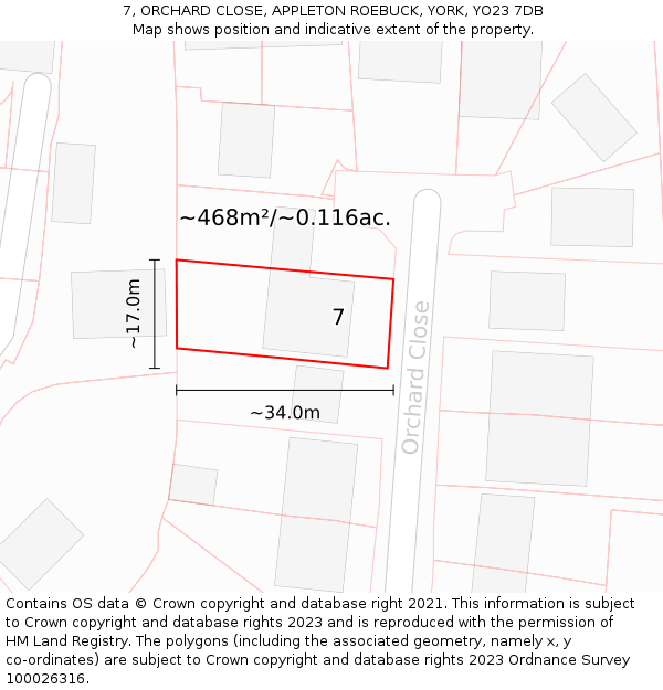 7, ORCHARD CLOSE, APPLETON ROEBUCK, YORK, YO23 7DB: Plot and title map