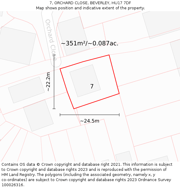 7, ORCHARD CLOSE, BEVERLEY, HU17 7DF: Plot and title map