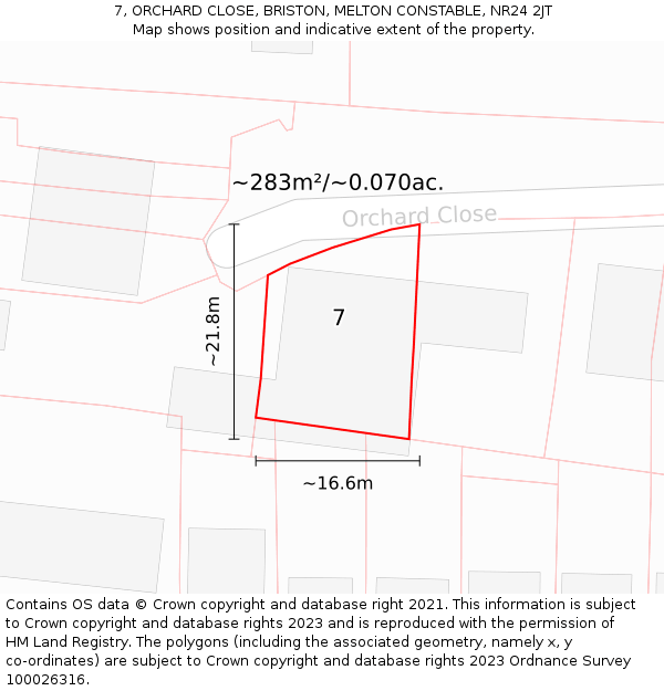 7, ORCHARD CLOSE, BRISTON, MELTON CONSTABLE, NR24 2JT: Plot and title map