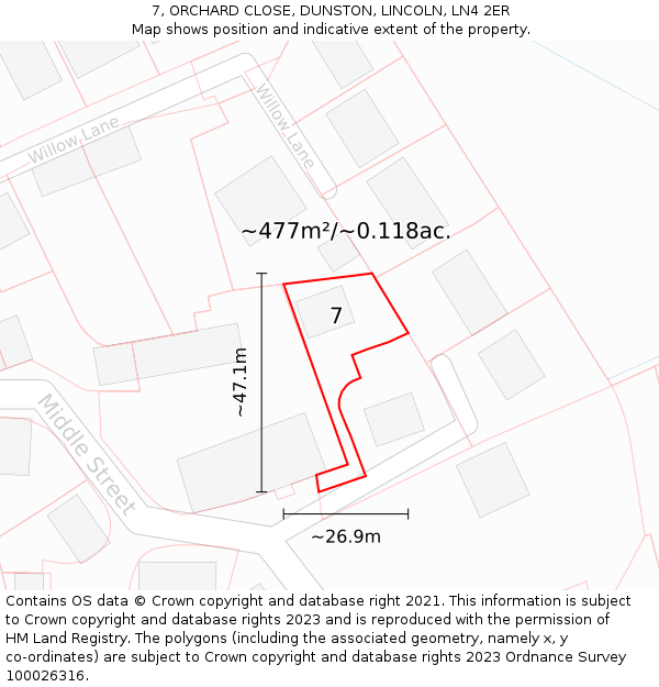 7, ORCHARD CLOSE, DUNSTON, LINCOLN, LN4 2ER: Plot and title map