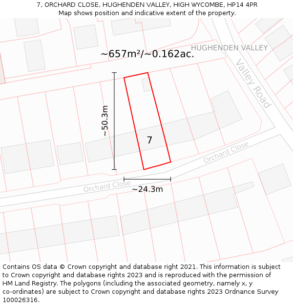 7, ORCHARD CLOSE, HUGHENDEN VALLEY, HIGH WYCOMBE, HP14 4PR: Plot and title map