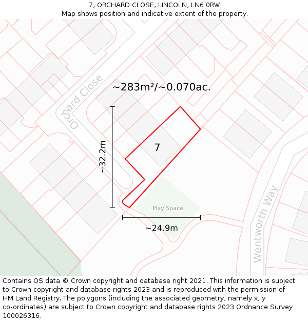 7, ORCHARD CLOSE, LINCOLN, LN6 0RW: Plot and title map