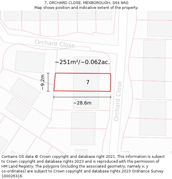 7, ORCHARD CLOSE, MEXBOROUGH, S64 9AG: Plot and title map