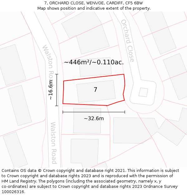 7, ORCHARD CLOSE, WENVOE, CARDIFF, CF5 6BW: Plot and title map