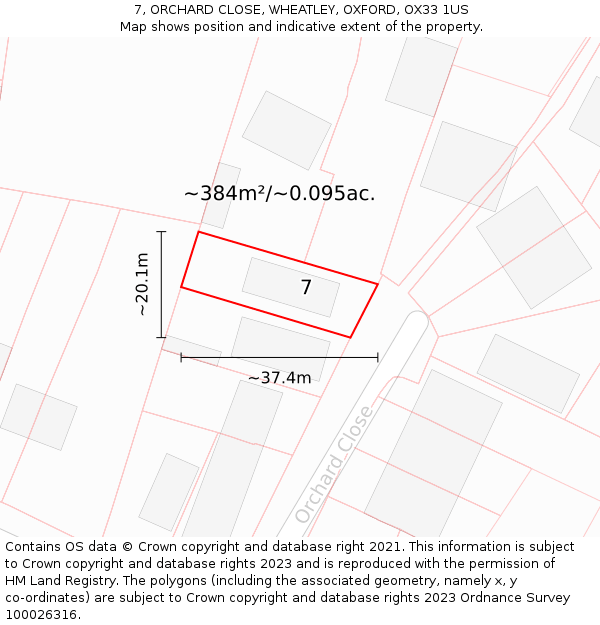 7, ORCHARD CLOSE, WHEATLEY, OXFORD, OX33 1US: Plot and title map