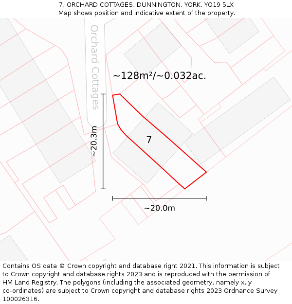 7, ORCHARD COTTAGES, DUNNINGTON, YORK, YO19 5LX: Plot and title map